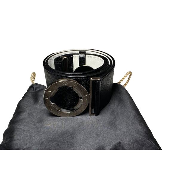Bvlgari Black Pebbled Leather Belt Silver Logo Buckle Women\'s Size 90/36 main image 4